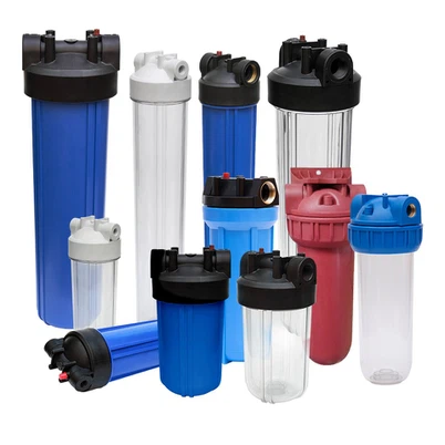 Alloggiamento del filtro dell'acqua trasparente e blu